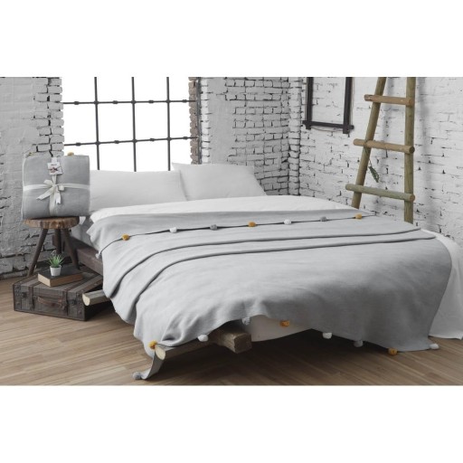 Cuvertură gri din polar, fleece 200x220 cm Pom Pom – Mijolnir