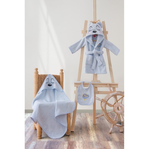Set de halat și prosop de baie pentru copii albastru pentru 0-2 ani 3 buc. din bumbac Bear – Foutastic