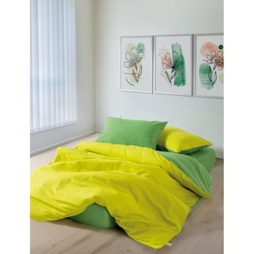Lenjerie de pat galbenă-verde din bumbac ranforcé pentru pat dublu, extinsă cu cearceaf inclus, cu 4 piese 200x220 cm Sage – Mijolnir