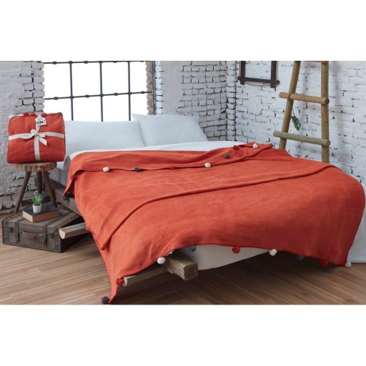 Cuvertură cărămizie din polar, fleece 150x200 cm Pom Pom – Mijolnir