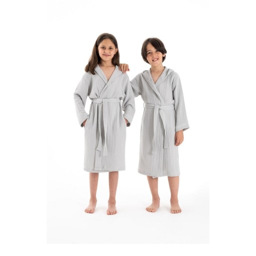 Halat pentru copii gri pentru 7-8 ani din muselină Muslin – Foutastic