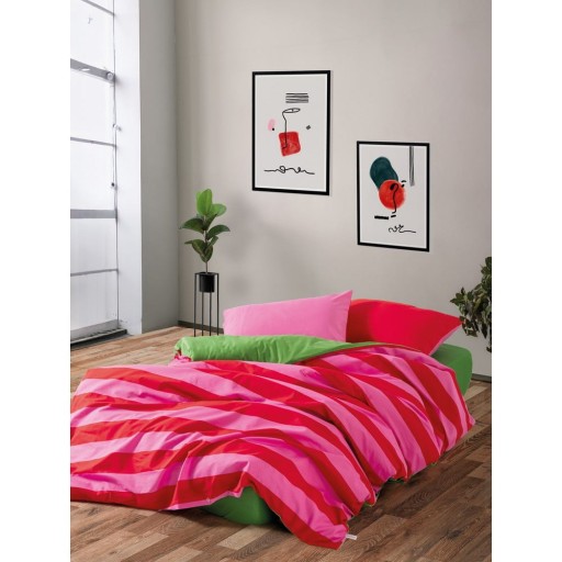 Lenjerie de pat verde-roz din bumbac ranforcé pentru pat dublu, extinsă, cu cearceaf inclus, cu 4 piese 200x220 cm Cherie – Mijolnir