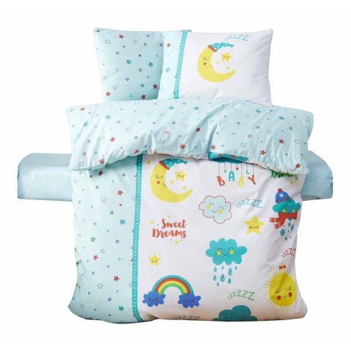 Lenjerie de pat pentru copii albă/verde-mentă din bumbac ranforcé pentru pătuț cu cearceaf inclus, cu 4 piese 100x150 cm – Mijolnir