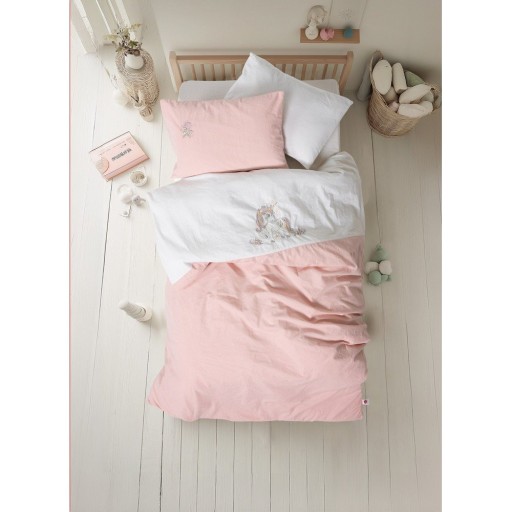 Lenjerie de pat pentru copii albă-roz din bumbac pentru pătuț cu cearceaf inclus, cu 4 piese 100x150 cm Bonic – Mijolnir