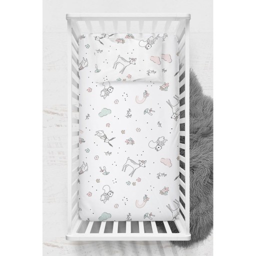 Cearceaf pentru copii alb din bumbac ranforcé pentru pătuț cu elastic 70x120 cm Flowers – Mijolnir