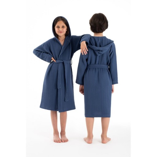 Halat pentru copii albastru închis pentru 9-10 ani din muselină Muslin – Foutastic