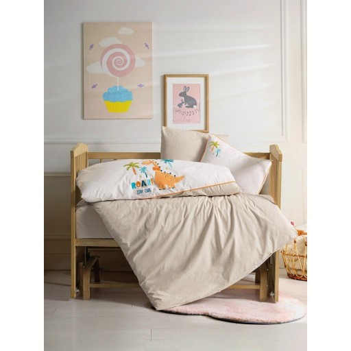 Lenjerie de pat pentru copii bej din bumbac pentru pătuț cu cearceaf inclus, cu 4 piese 100x150 cm Kiddo – Mijolnir