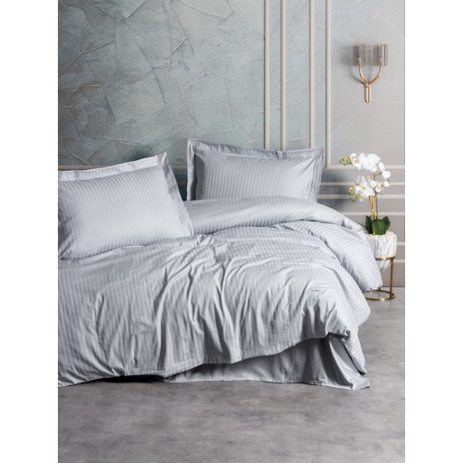 Lenjerie de pat gri deschis din bumbac satinat pentru pat dublu, extinsă 240x220 cm Stripe – Mijolnir