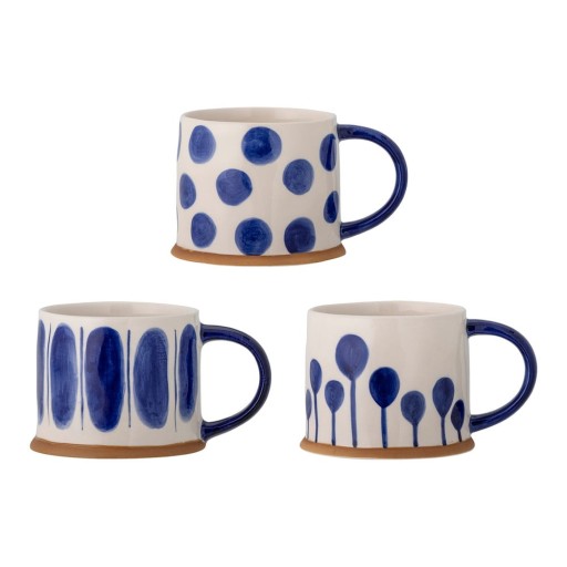 Căni albe-albastre 3 buc. din gresie 450 ml Linora – Bloomingville