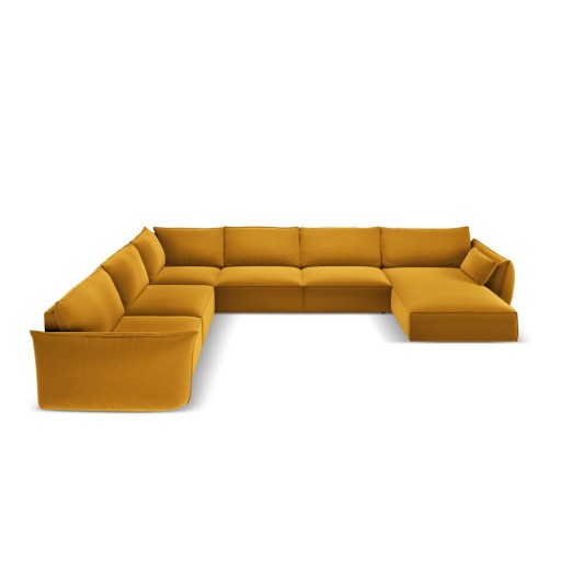 Colțar galben muștar cu tapițerie din catifea (cu colț pe partea stângă, în formă de "U") Vanda – Mazzini Sofas