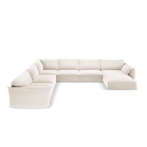 Colțar bej cu tapițerie din catifea (cu colț pe partea stângă, în formă de "U") Vanda – Mazzini Sofas