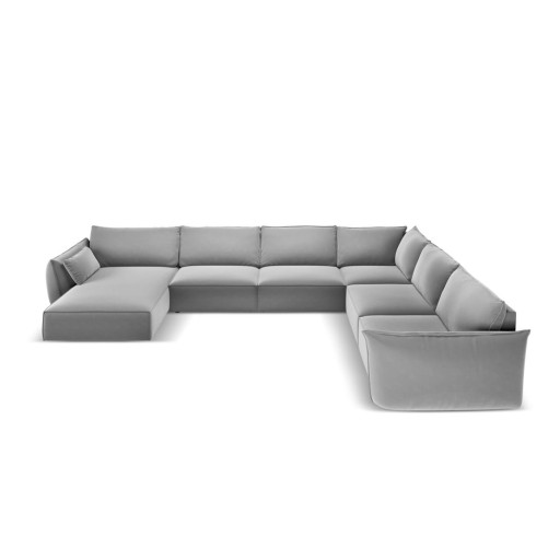 Colțar gri deschis cu tapițerie din catifea (cu colț pe partea dreaptă, în formă de "U") Vanda – Mazzini Sofas