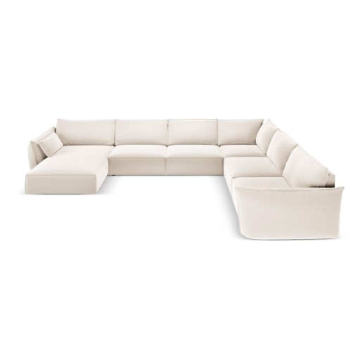 Colțar bej cu tapițerie din catifea (cu colț pe partea dreaptă, în formă de "U") Vanda – Mazzini Sofas