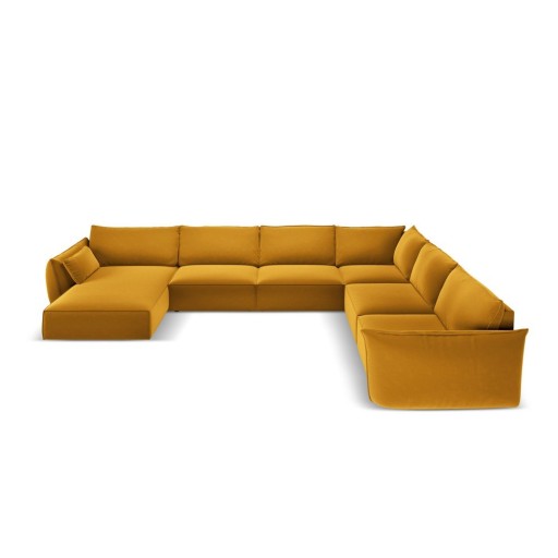 Colțar galben muștar cu tapițerie din catifea (cu colț pe partea dreaptă, în formă de "U") Vanda – Mazzini Sofas