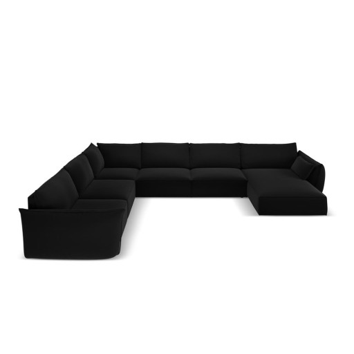 Colțar negru cu tapițerie din catifea (cu colț pe partea stângă, în formă de "U") Vanda – Mazzini Sofas