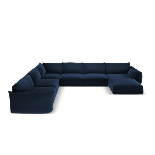 Colțar albastru închis cu tapițerie din catifea (cu colț pe partea stângă, în formă de "U") Vanda – Mazzini Sofas