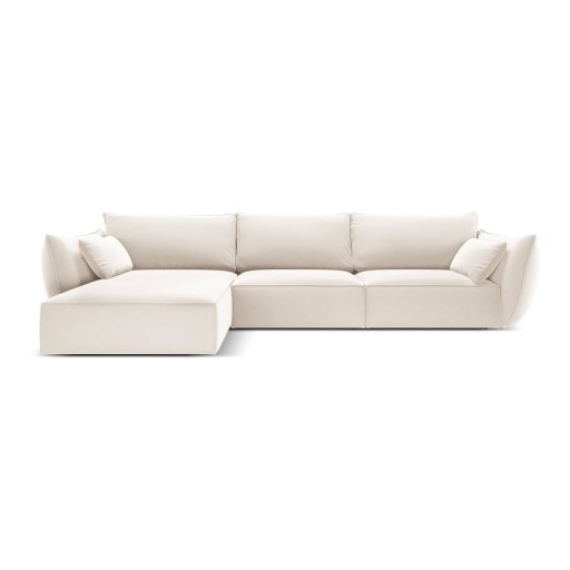 Colțar bej cu tapițerie din catifea (cu colț pe partea stângă, cu șezlong) Vanda – Mazzini Sofas