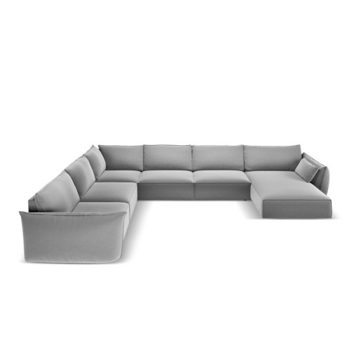 Colțar gri deschis cu tapițerie din catifea (cu colț pe partea stângă, în formă de "U") Vanda – Mazzini Sofas