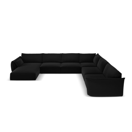 Colțar negru cu tapițerie din catifea (cu colț pe partea dreaptă, în formă de "U") Vanda – Mazzini Sofas