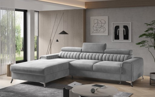 Coltar extensibil stanga 3 locuri ELTAP, LT-03NU, Grayson, 278x205x92 cm, lemn/poliester, gri