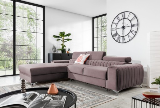 Coltar extensibil stanga 3 locuri ELTAP, LT-24LO, Grayson, 278x205x92 cm, lemn/poliester, roz