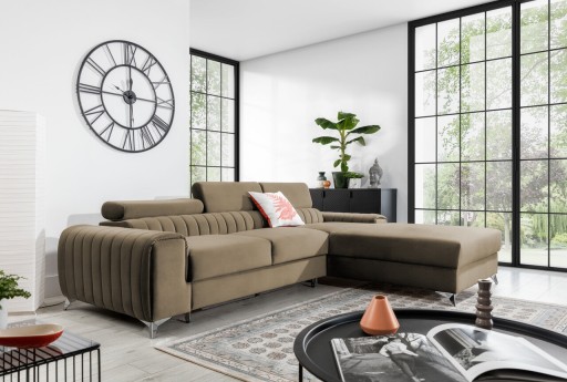 Coltar extensibil dreapta 3 locuri ELTAP, RT-20NU, Grayson, 278x205x92 cm, lemn/poliester, maro deschis
