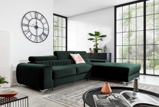 Coltar extensibil dreapta 3 locuri ELTAP, RT-35LO, Grayson, 278x205x92 cm, lemn/poliester, verde inchis