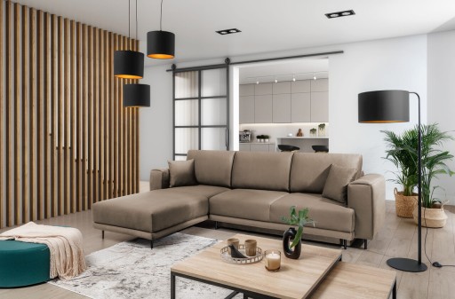 Coltar extensibil stanga 4 locuri ELTAP, LT-20NU, Dalia, 289x190x95 cm, lemn/poliester, maro deschis