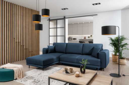 Coltar extensibil stanga 4 locuri ELTAP, LT-40NU, Dalia, 289x190x95 cm, lemn/poliester, albastru inchis