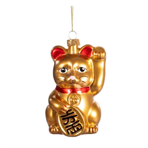Ornament de Crăciun lucrat manual din sticlă 11 cm Lucky Cat – Sass & Belle