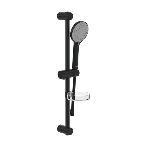 Set de dus Villeroy & Boch Universal Showers cu bara 60cm  savoniera  furtun si para cu 3 tipuri de jet  negru mat