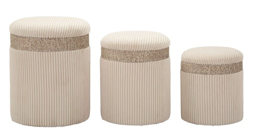 Set 3 taburete cu spatiu de depozitare Cream, Mauro Ferretti, 40.5x49.5 cm, MDF/poliester, crem
