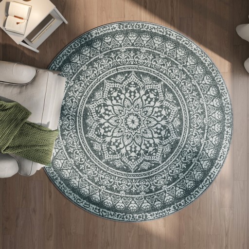 Covor antiderapant Songmics Boho, D160 cm, lavabil la masina, poliester, gri carbune