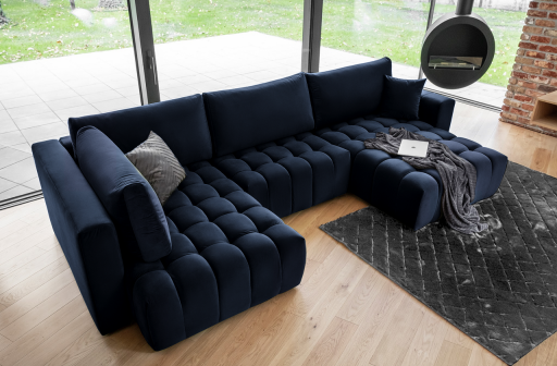 Coltar extensibil dreapta 6 locuri ELTAP, RT-40LO, Bonito, 350x175x92 cm, lemn/poliester, albastru inchis