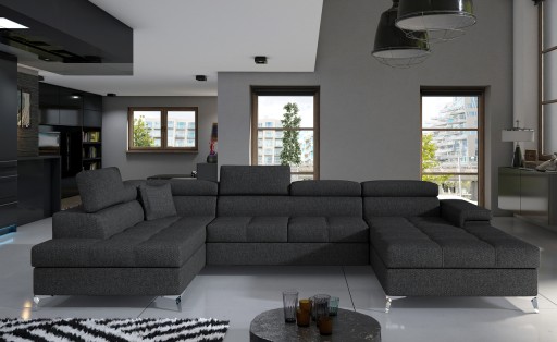 Coltar extensibil stanga 5 locuri ELTAP, Edr-05, Eduardo, 337x205x88 cm, lemn/poliester, gri inchis