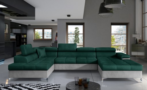 Coltar extensibil stanga 5 locuri ELTAP, Edr-10, Eduardo, 337x205x88 cm, lemn/poliester, verde inchis/gri