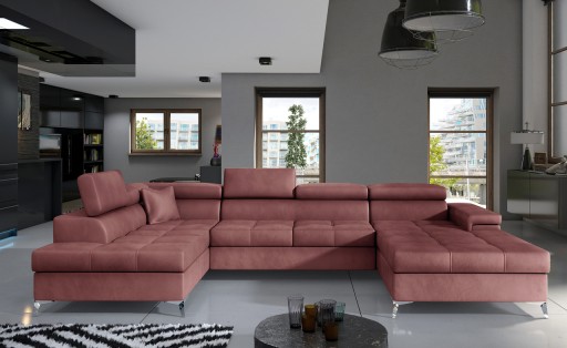 Coltar extensibil stanga 5 locuri ELTAP, Edr-13, Eduardo, 337x205x88 cm, lemn/poliester, roz inchis