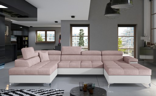 Coltar extensibil stanga 5 locuri ELTAP, Edr-20, Eduardo, 337x205x88 cm, lemn/poliester, roz deschis/alb