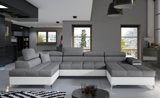 Coltar extensibil stanga 5 locuri ELTAP, Edr-23, Eduardo, 337x205x88 cm, lemn/poliester, gri inchis/alb
