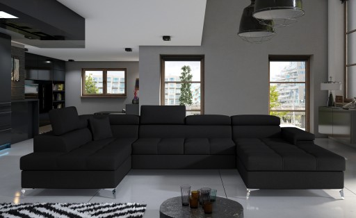 Coltar extensibil stanga 5 locuri ELTAP, Edr-24, Eduardo, 337x205x88 cm, lemn/poliester, negru