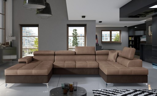 Coltar extensibil dreapta 5 locuri ELTAP, Edr-35, Eduardo, 337x205x88 cm, lemn/poliester, maro deschis/maro inchis