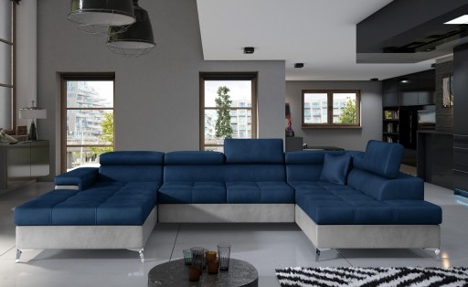 Coltar extensibil dreapta 5 locuri ELTAP, Edr-43, Eduardo, 337x205x88 cm, lemn/poliester, albastru inchis/gri