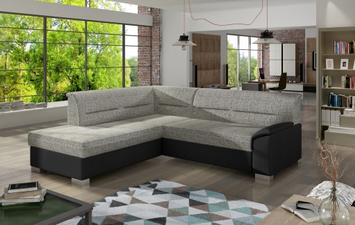 Coltar extensibil stanga 4 locuri ELTAP, BR05, Bergen, 247x214x83 cm, lemn/poliester, gri deschis/negru