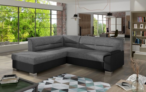 Coltar extensibil stanga 4 locuri ELTAP, BR11, Bergen, 247x214x83 cm, lemn/poliester, gri inchis/negru