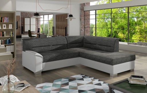 Coltar extensibil dreapta 4 locuri ELTAP, BR13, Bergen, 247x214x83 cm, lemn/poliester, gri inchis/alb