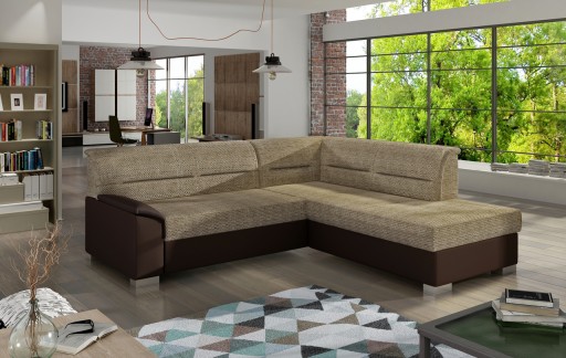 Coltar extensibil dreapta 4 locuri ELTAP, BR15, Bergen, 247x214x83 cm, lemn/poliester, bej/maro inchis
