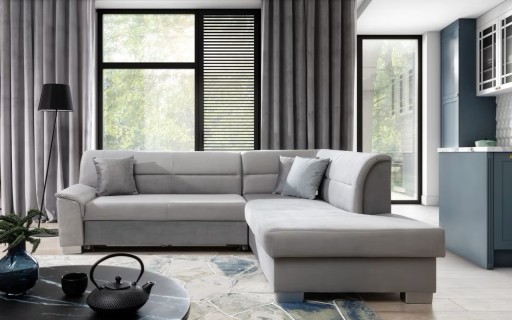 Coltar extensibil dreapta 4 locuri ELTAP, BR19, Bergen, 247x214x83 cm, lemn/poliester, gri deschis