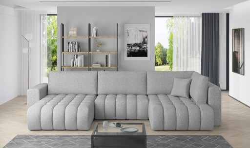 Coltar extensibil stanga 6 locuri ELTAP, LT-04BO, Bonito, 350x175x92 cm, lemn/poliester, gri deschis