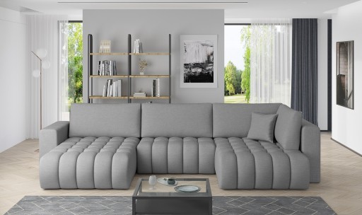 Coltar extensibil stanga 6 locuri ELTAP, LT-04FL, Bonito, 350x175x92 cm, lemn/poliester, gri deschis