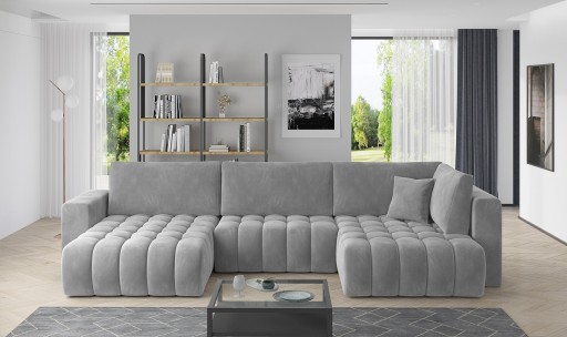 Coltar extensibil stanga 6 locuri ELTAP, LT-04SO, Bonito, 350x175x92 cm, lemn/poliester, gri deschis